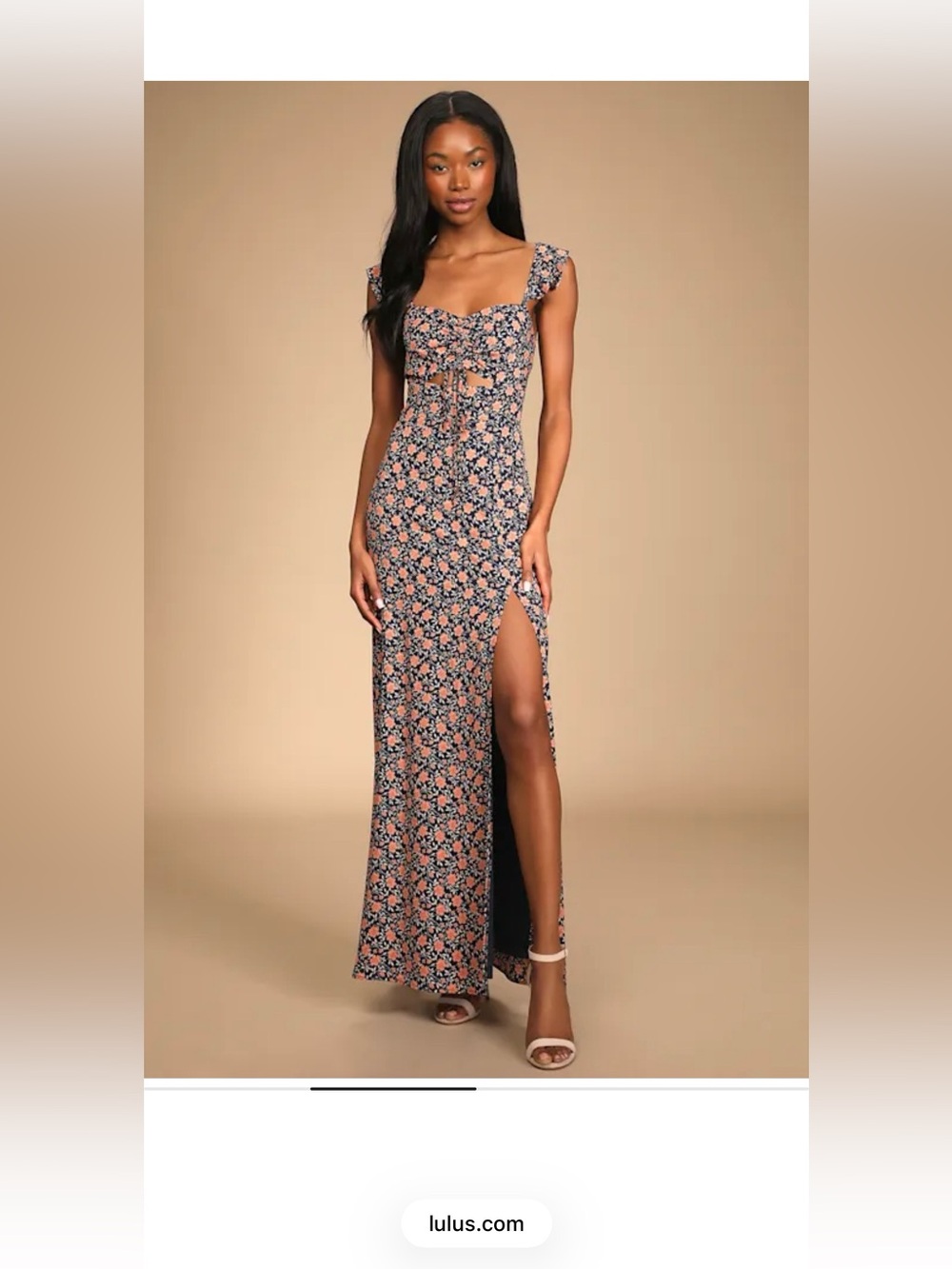 Lulus Navy Floral Tie-Front Maxi Dress